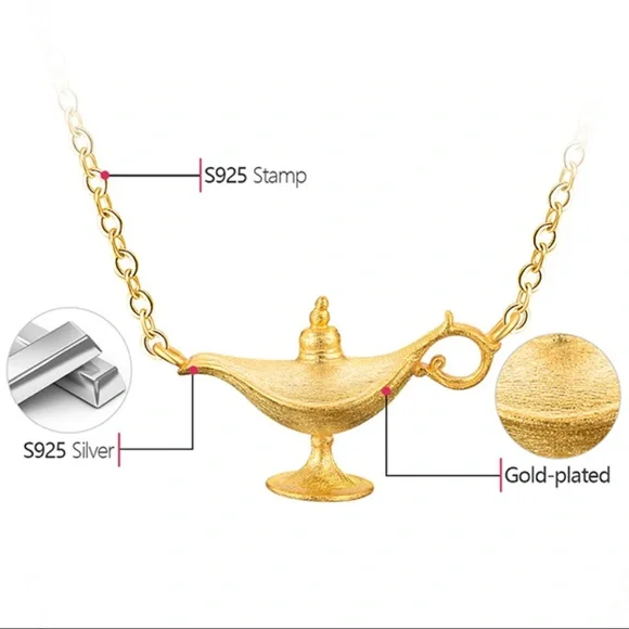 Artisan Handmade Gold 925 Silver The Zorina Aladdin Lamp Necklace - Picture 6 of 7